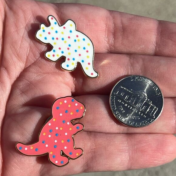 Dinosaur Frosted Animal Cookies Set of 2 Pink and White Enamel Pins - Picture 7 of 9